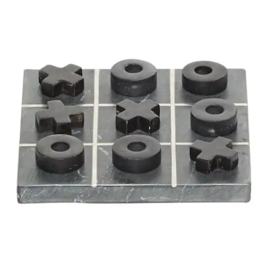 Black Marble Contemporary Tic-Tac-Toe Game Set {1}