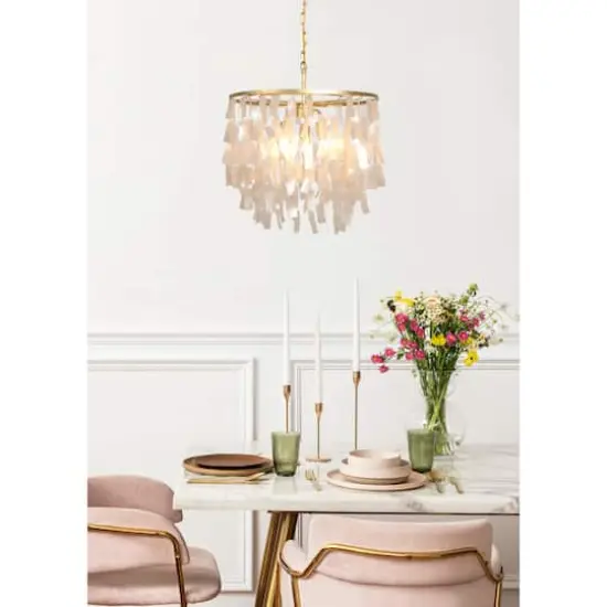 Hello Honey&reg; Marina Large Round Gold Metal & Natural Capiz Chandelier Style Pendant Ceiling Light {5}