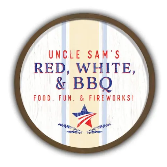 Red White & BBQ Round Brown Framed Print {1}