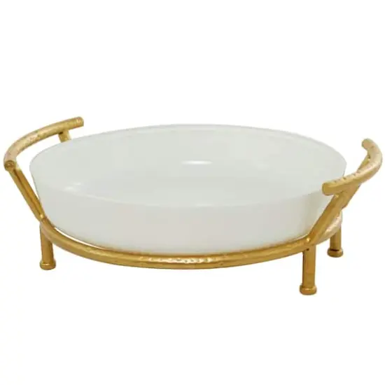 CosmoLiving by Cosmopolitan 19" White Glass Kitchen Serving Bowl with Gold Metal Stand {6}
