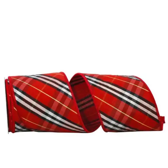 JAM Paper 4" x 10yd. Dupioni Wired Edge Royal Plaid Ribbon {1}