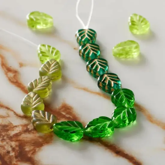Green Czech Glass Leaf Beads, 10.5mm by Bead Landing&trade; {3}