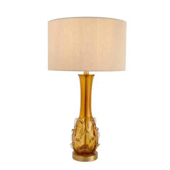 Hello Honey&reg; 26.5" Amber Mid Century Glass Table Lamp with Fabric Shade {7}