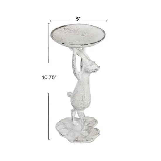 Hello Honey&reg; 11" Whitewash Finish Cast Iron Rabbit Pillar Candle Holder {4}