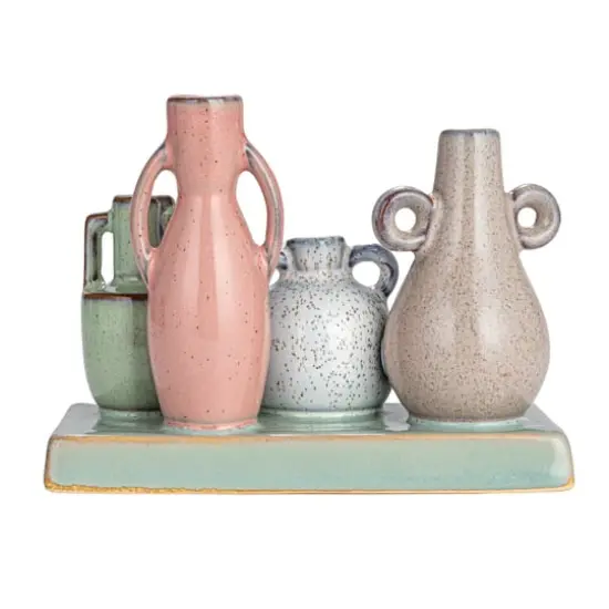 Hello Honey&reg; 5.5" Multicolor with Reactive Glaze Base Mounted Stoneware Vases {6}