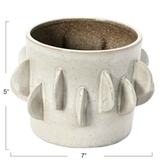 Hello Honey&reg; 5.5" Antique White Reactive Glaze Handmade Stoneware Planter {6}