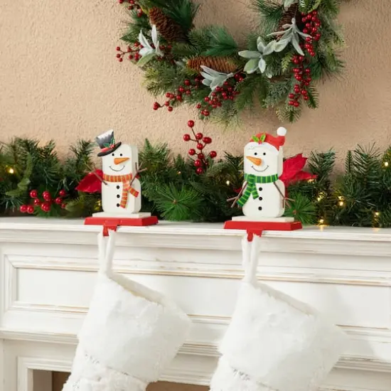 Glitzhome&reg; 7.5" Christmas Snowman Stocking Holder Set {3}