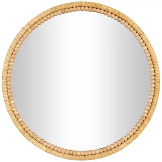 24" Brown Bamboo Wrapped Wall Mirror with Beaded Frame D&eacute;cor {1}