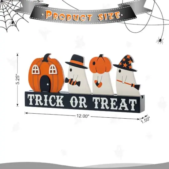 Glitzhome® 12"L Halloween Wooden TRICK OR TREAT Pumpkin & Ghosts Table Decor {9}