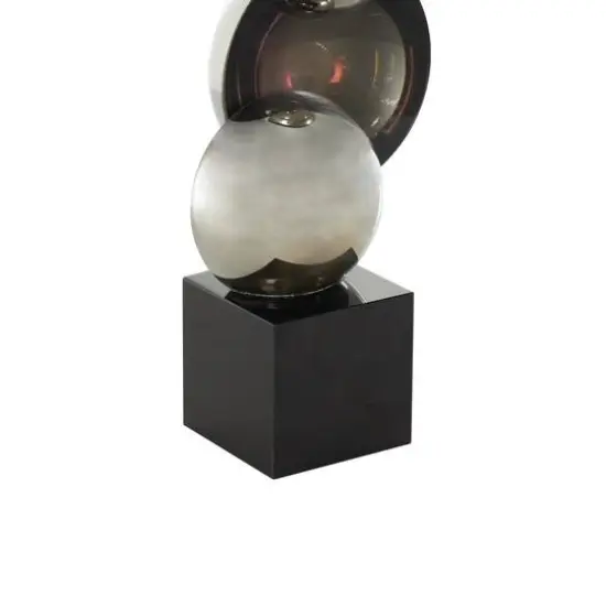 15.75" Black Glass Abstract Stacked Orb Sculpture with Black Base {6}