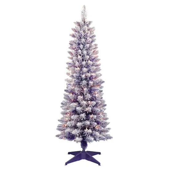 4.5ft. Pre-Lit Flocked Fashion Purple Pencil Artificial Christmas Tree, Clear Lights {1}