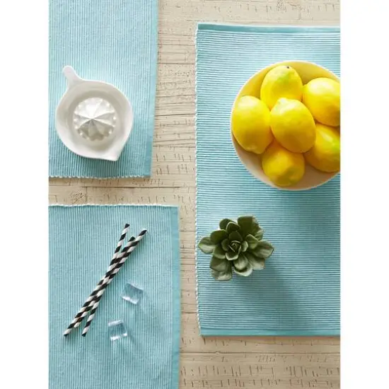 DII&reg; 2-Tone Ribbed Placemats, 6ct. Aqua and white {7}