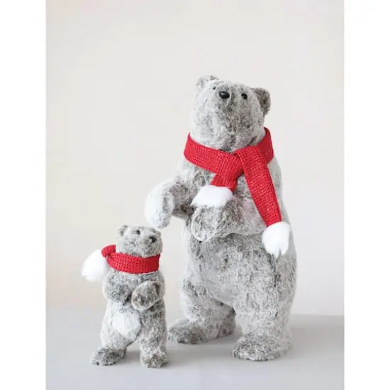 Hello Honey&reg; 11" Gray, White & Red Faux Fur Standing Bear with Scarf {3}