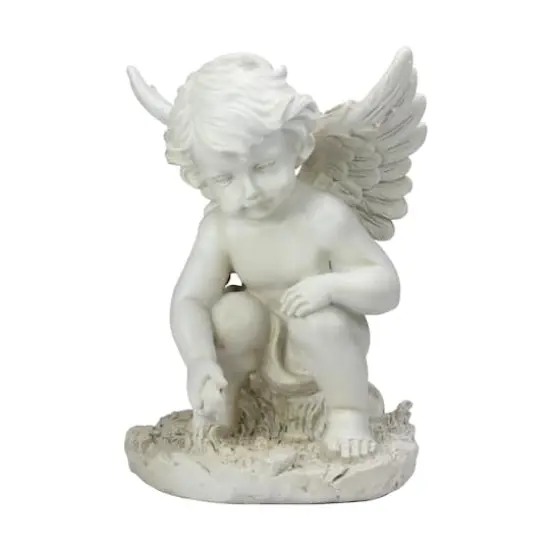 12" Ivory Sitting Cherub Angel Garden Statue {1}