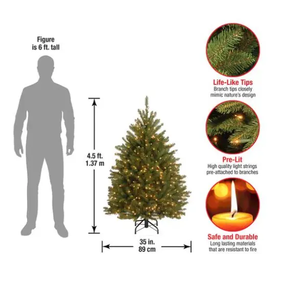 4.5 ft. Pre-Lit Dunhill&reg; Fir Full Artificial Christmas Tree, Clear Lights {7}