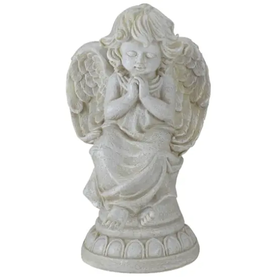 9" Ivory Praying Angel on Pedestal Outdoor Garden Statue {1}