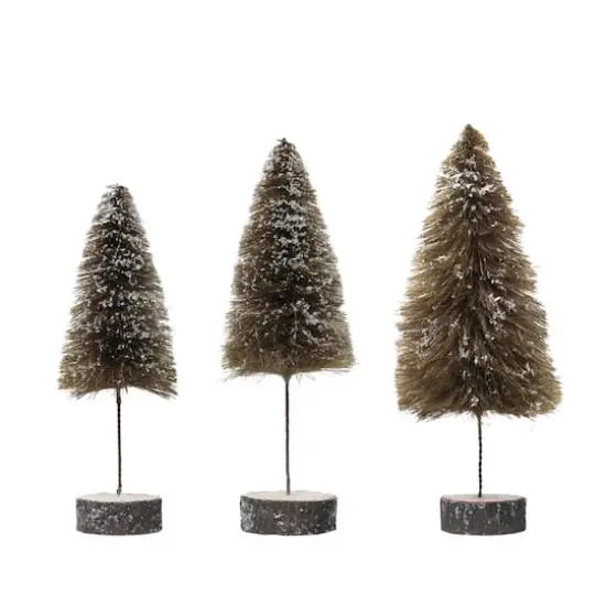Hello Honey&reg; 15" Sisal Bottle Brush Tree with Wood Slice Base & Snow Finish Mustard {3}