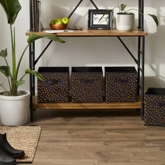 DII® 11" Nonwoven Polyester Small Dots Storage Cubes, 4ct. Black/Gold {4}