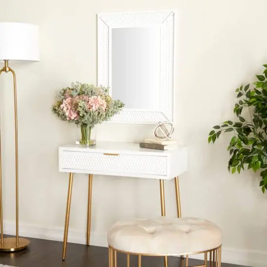 Set of 2" White Wood Contemporary Console Table with Mirror, 31" x 31" x 16" {10}