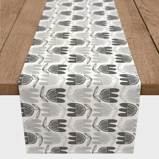 Mid Mod Gray Florals 16" x 72" Cotton Twill Runner {1}