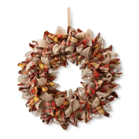 Glitzhome&reg; 18.5" Fall Plaid Fabric Wreath {7}