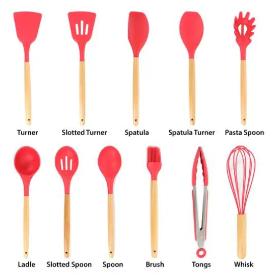 MegaChef Red Silicone & Wood Cooking Utensils Set, 12ct. {6}