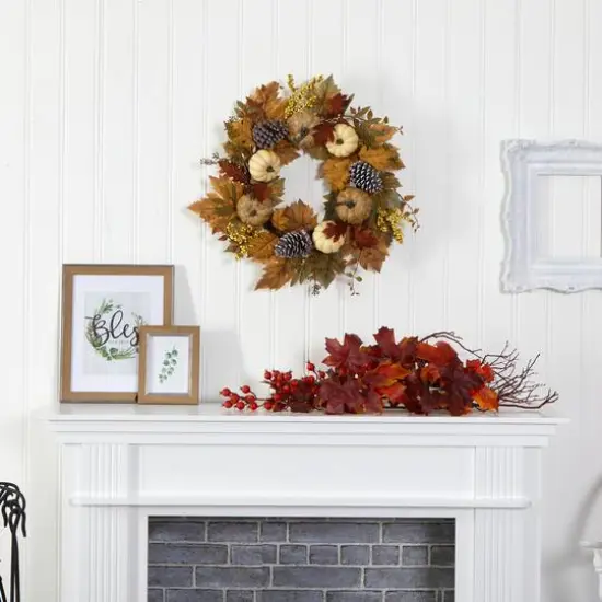 24" Fall Pumpkins, Pinecones & Berries Wreath {3}