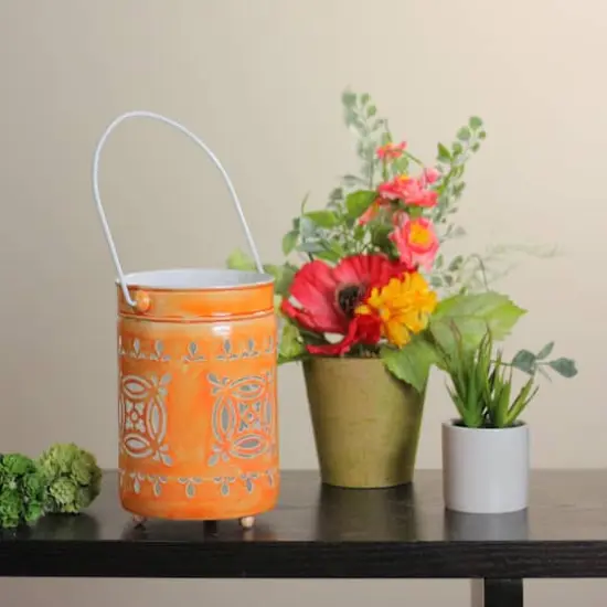 7.5" L'Eau de Fleur Bright Orange Votive Candle Lantern {4}