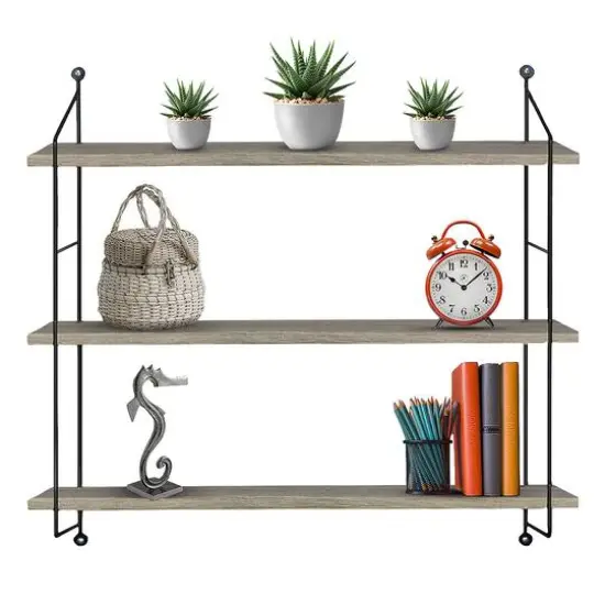 Sorbus 3-Tier Rustic Floating Shelf Gray {4}