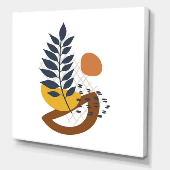 Designart - Elementary Shapes With Abstract Leaves - Modern Canvas Wall Art Print {1}