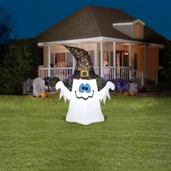 4ft. Airblown&reg; Inflatable Halloween Ghost in Witch Hat with LED Lights {3}