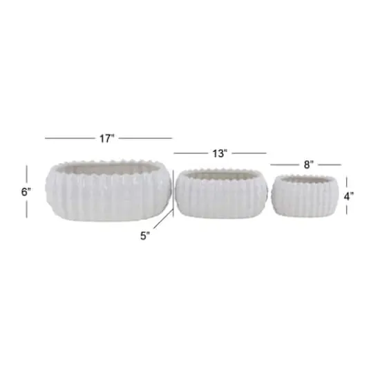 Set of 3 White Stoneware Traditional Planter, 9", 13", 17" {7}