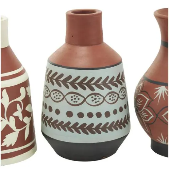 Orange Ceramic Floral Vase Set with 3 Different Patterns & Shapes {8}