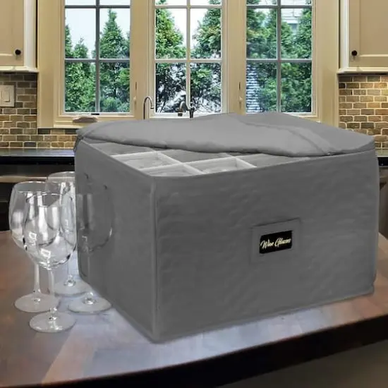15" Sorbus Deluxe Stemware Storage Chest Gray {3}
