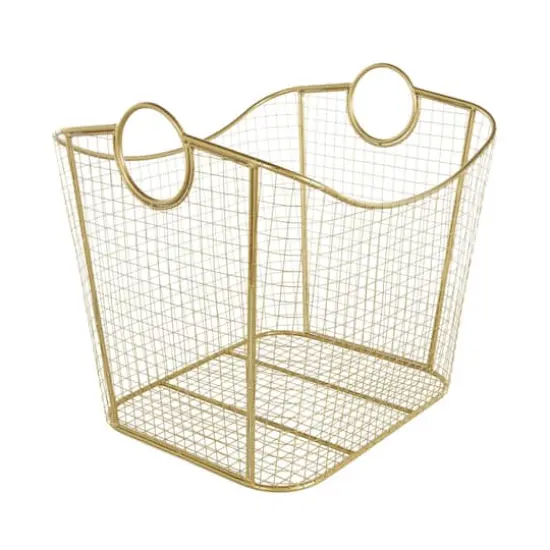 20" Gold Metal Storage Basket with Curved Sides & Ring Handles {7}