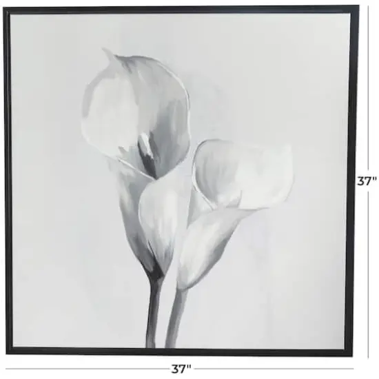White Canvas Shaded Tulip Floral Framed Wall Art with Black Frame 37" x 1" x 37" {7}