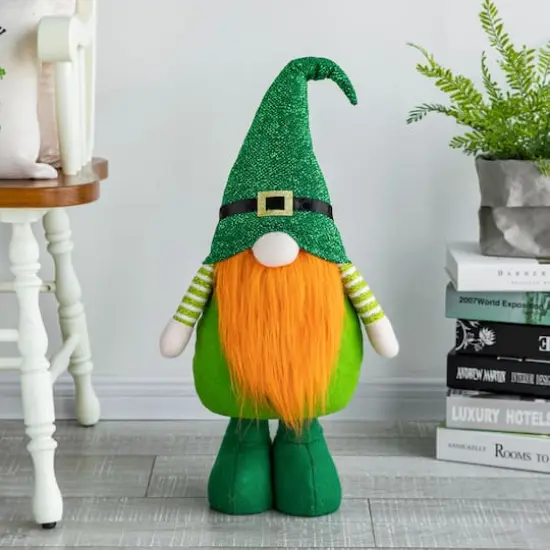 Glitzhome&reg; 40" St. Patrick's Telescoped Fabric Standing Gnome D&eacute;cor {4}