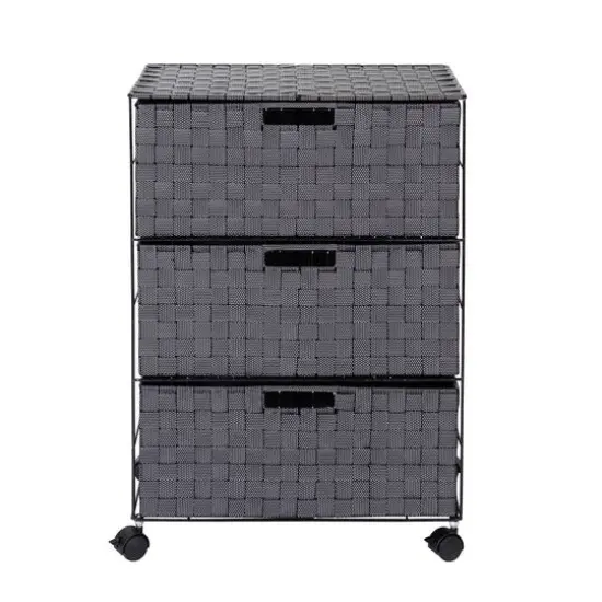Honey Can Do 26" Black Three-Drawer Woven Home Office Organizer with Wheels {8}