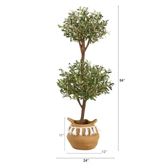4.5ft. Artificial Olive Double Topiary in Cotton Basket {4}