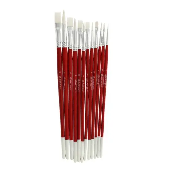 Hello, Artist! Long Handle White Taklon Flats & Rounds 12 Piece Brush Set {15}