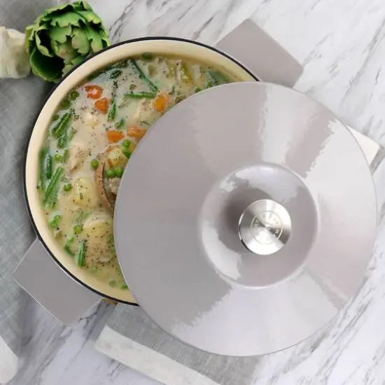 Martha Stewart 5qt. Warm Gray Enameled Embossed Stripe Cast Iron Dutch Oven with Lid {7}