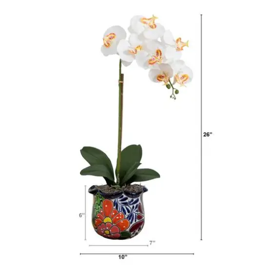 2ft. Artificial Orchid Arrangement in Handmade Mexican Talavera Ceramic Planter {7}