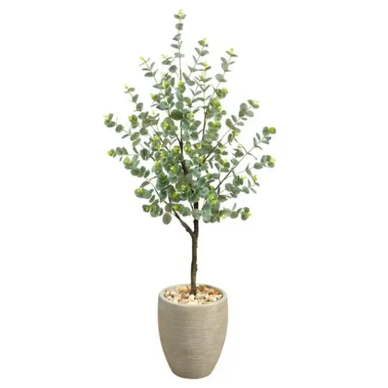 4.5ft. Eucalyptus Artificial Tree in Sand Colored Planter {1}