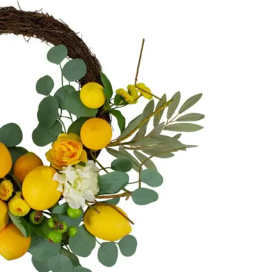 18" Yellow Lemons & Flowers Artificial Floral Spring Wreath {4}