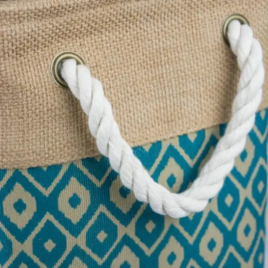 DII&reg; 15" Teal Ikat Rectangle Burlap Bin {4}