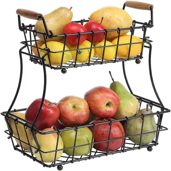 NEX&trade; 13" Black 2-Tier Countertop Fruit & Vegetable Storage Basket {7}