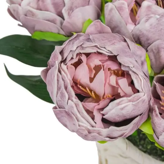 10" Peony Flower Bouquet In White Basket Purple {5}