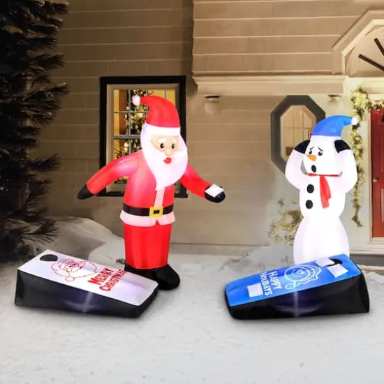 5ft. Inflatable Christmas Light Up Santa & Snowman Playing Corn Hole {4}