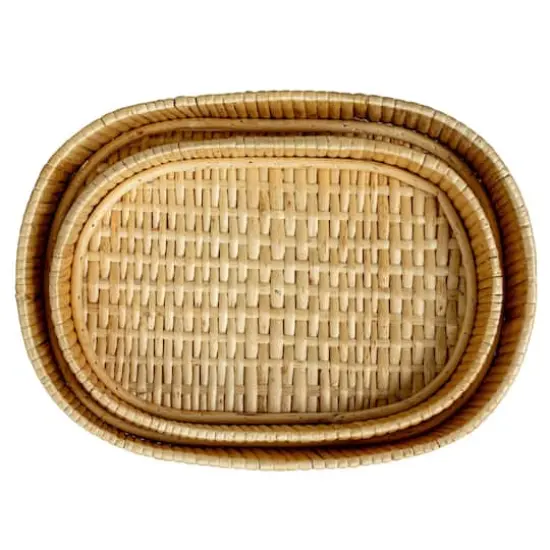 Household Essentials Natural Handwoven Nesting Oval Willow Tray Set {4}