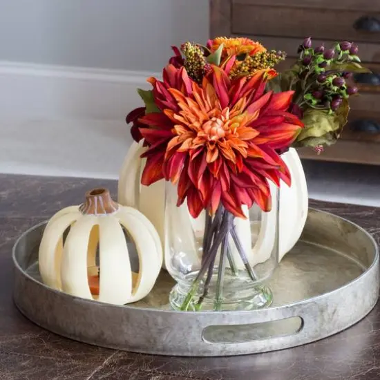 12" Dahlia & Mum Arrangement with Glass Vase  {7}